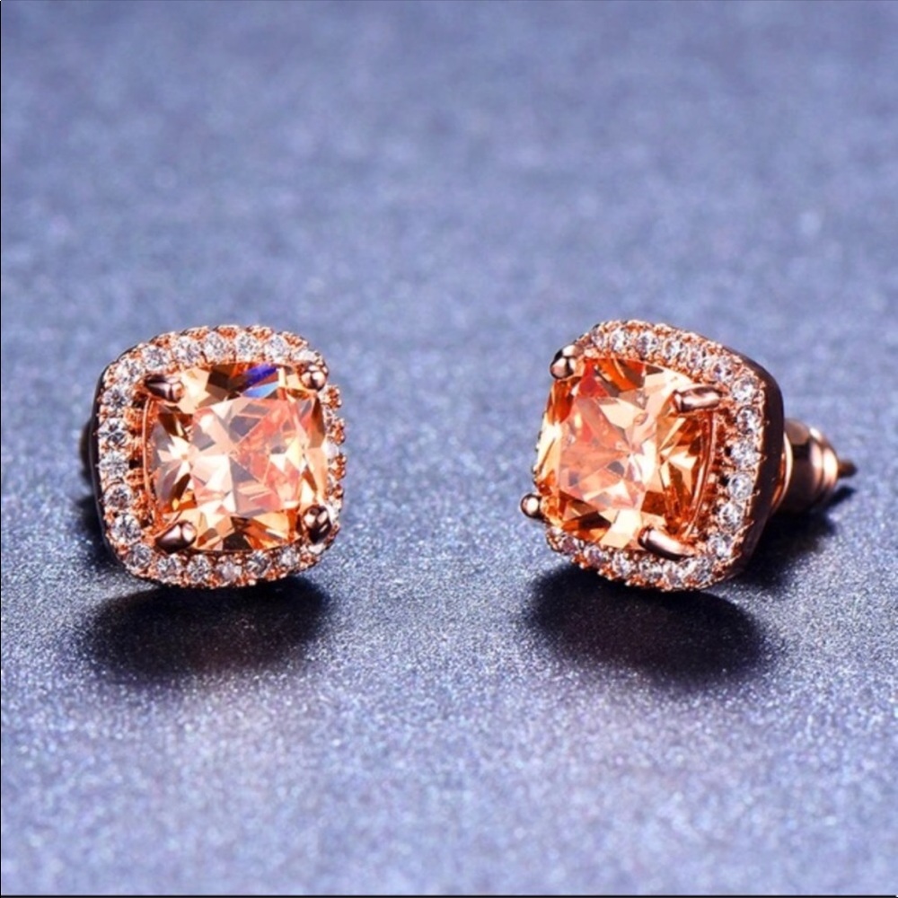 New Rose Gold Morganite Diamond Stud Earrings - Picture 3 of 5